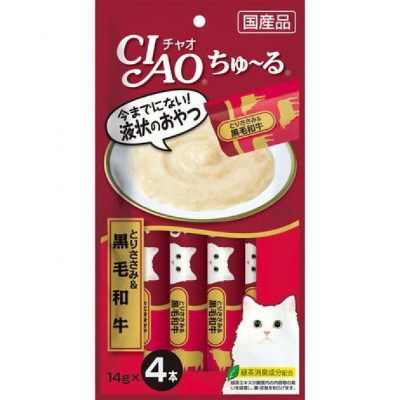 Ciao 貓貓零食肉泥條【雞肉、黑毛和牛醬】（14g X 4ps) 56g