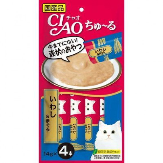 Ciao 貓貓零食肉泥條【沙丁魚、吞拿魚醬】（14g X 4ps) 56g