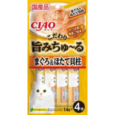 Ciao 貓貓零食肉泥條【 鰹魚+扇貝+柴魚燒粉末醬】（14g X 4ps) 56g